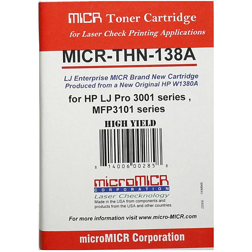 microMICR MICR Standard Yield Laser Toner Cartridge - Alternative for HP 138A, 138X (W1480A) - Black - 1 Each 1500 Pages (MICRTHN138A)