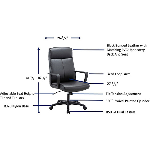 Lorell High-Back Bonded Leather Chair Black Seat Color - Bonded Leather Seat Material - Black Back Color - Bonded Leather Back Material - High Back - Armrest - 1 Each (LLR41851)