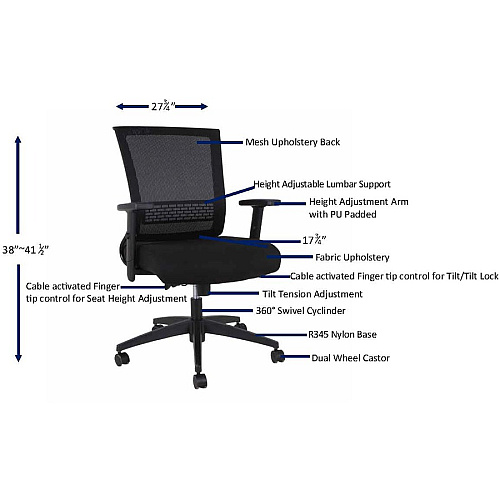 Lorell Mid-back Mesh Chair Black Seat Color - Black Back Color - Mesh Back Material - Mid Back - 5-star Base - Armrest - 1 Each (LLR42176)
