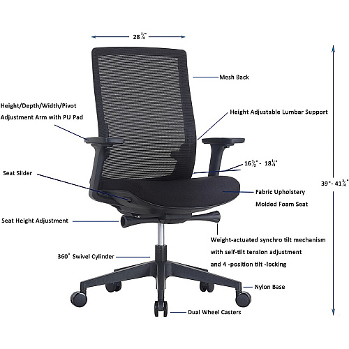 Lorell Mid-back Mesh Chair Mid Back - 5-star Base - Black - Armrest - 1 Each (LLR42180)