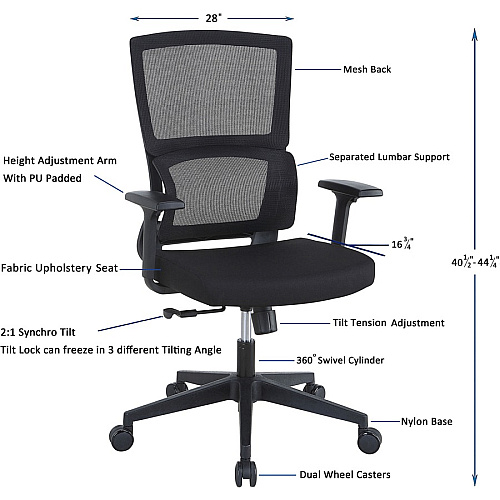 Lorell Mid-back Mesh Chair Black Seat Color - Fabric Seat Material - Black Back Color - Mesh Back Material - Mid Back - 5-star Base - Armrest - 1 Each (LLR81988)