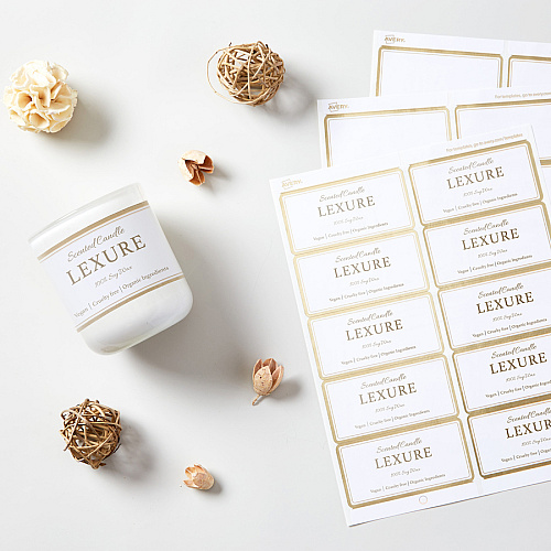 Avery&reg; Labels with Metallic Gold Borders, 2" x 4" , 100 2" Width x 4" Length - Permanent Adhesive - Rectangle - Inkjet, Laser - Matte - White - Metallic Gold Border - Paper - Peel-off, Curl Resistant, Stick & Stay, Pop Up Edge, Tear Proof, Long (6541)