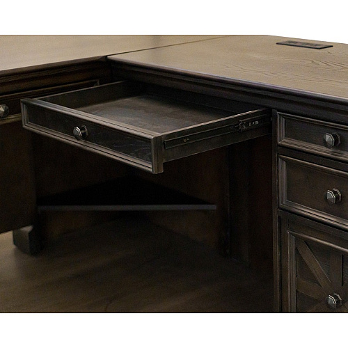 Martin Kingston Desk with Pedestal Box 1 of 2 L-shaped - 30" Height x 66" Width x 30" Depth - Total Drawer(s): 4 - Material: Wood - Finish: Dark Chocolate, Rub Through - 1 Each (IMKN684R)
