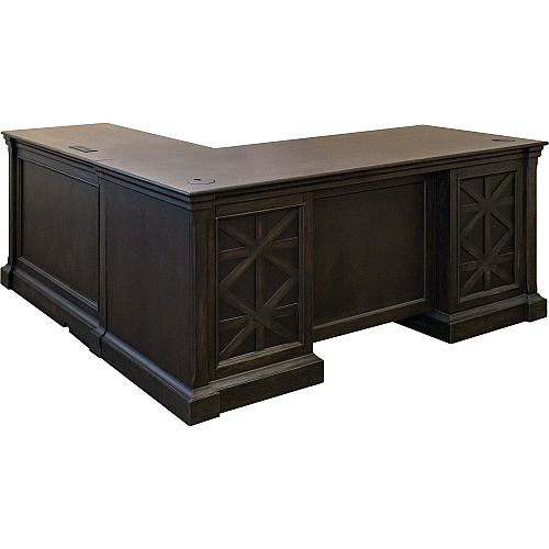 Martin Kingston Desk with Pedestal Box 1 of 2 L-shaped - 30" Height x 66" Width x 30" Depth - Total Drawer(s): 4 - Material: Wood - Finish: Dark Chocolate, Rub Through - 1 Each (IMKN684R)