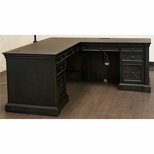 Martin Kingston Return with Pedestal Box 2 of 2 L-shaped - 30" Height x 44" Width x 21" Depth - Total Drawer(s): 4 - Material: Wood - Finish: Dark Chocolate, Rub Through - 1 Each (IMKN684RR)