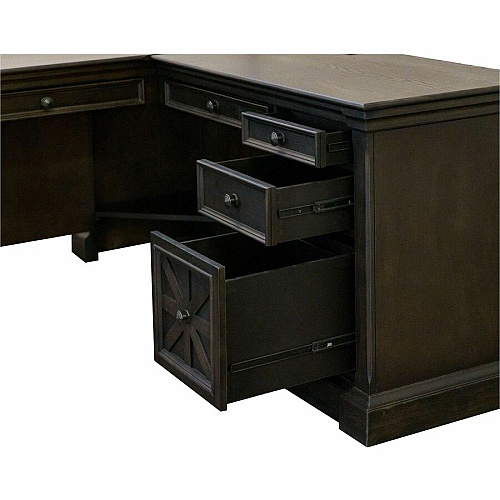 Martin Kingston Return with Pedestal Box 2 of 2 L-shaped - 30" Height x 44" Width x 21" Depth - Total Drawer(s): 4 - Material: Wood - Finish: Dark Chocolate, Rub Through - 1 Each (IMKN684RR)