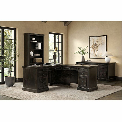 Martin Kingston Return with Pedestal Box 2 of 2 L-shaped - 30" Height x 44" Width x 21" Depth - Total Drawer(s): 4 - Material: Wood - Finish: Dark Chocolate, Rub Through - 1 Each (IMKN684RR)