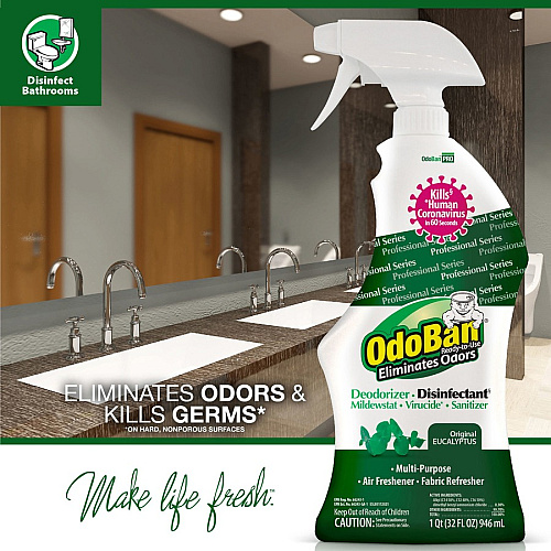 OdoBan Eucalyptus Deodorizer Disinfectant Spray Ready-To-Use - 32 fl oz (1 quart) - Original Eucalyptus Scent - Deodorize, Residue-free, Freshen, Mildewstatic - Green - 12 / Carton (910062Q12CT)