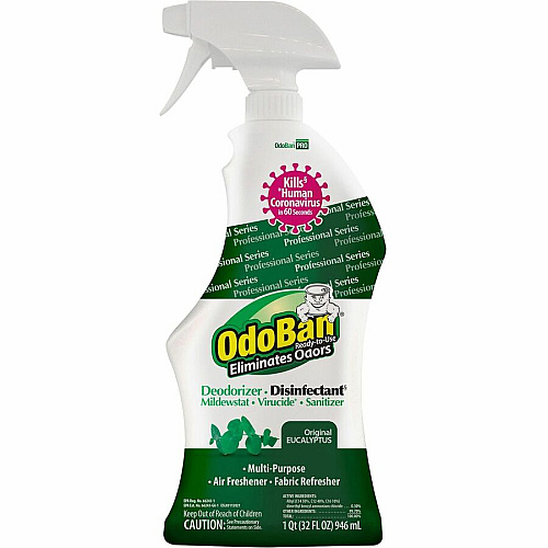 OdoBan Eucalyptus Deodorizer Disinfectant Spray Ready-To-Use - 32 fl oz (1 quart) - Original Eucalyptus Scent - Deodorize, Residue-free, Freshen, Mildewstatic - Green - 12 / Carton (910062Q12CT)