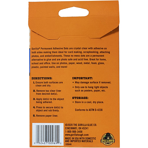 Gorilla Glue Gorilla Permanent Adhesive Dots Clear - 150 / Pack (104905)