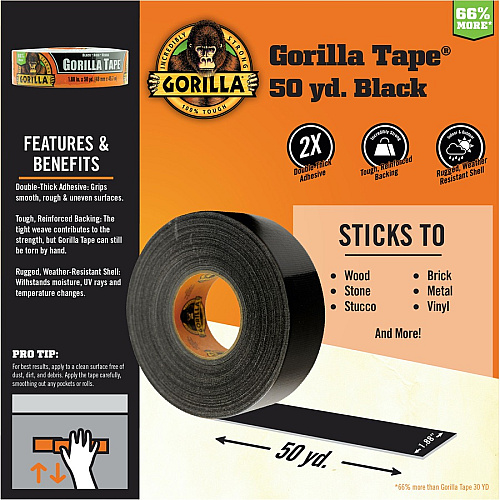 Gorilla Glue Gorilla Black Tape 50 yd Length x 1.88" Width - Black - 1 Roll (108084)