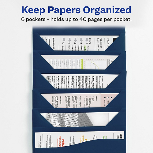 Avery&reg; Slide & View Letter Organizer Folder 8 1/2" x 11" - 40 Sheets Capacity - 6 Pocket(s) - Plastic, Poly - Navy - 1 Each (73545)