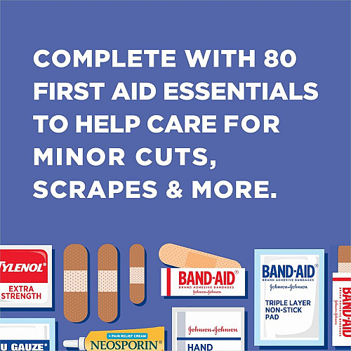 Johnson & Johnson Travel Ready First Aid Kit 80 x Piece(s) - 5.5" Height x 6.3" Width x 1.7" Depth - Plastic Case - Blue - 1 Each (202068)
