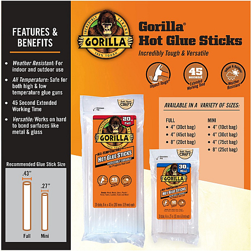 Gorilla Glue Mini Hot Glue Sticks Clear - 30 / Pack (3023003)
