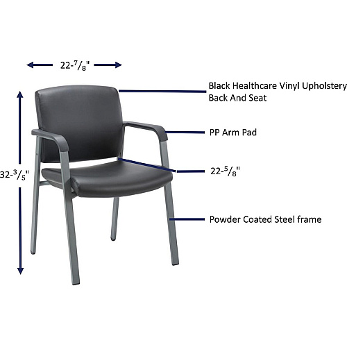 Lorell Healthcare Upholstery Guest Chair Steel Frame Material - Square Base - Black - Vinyl - Armrest - 1 Each (LLR30950)