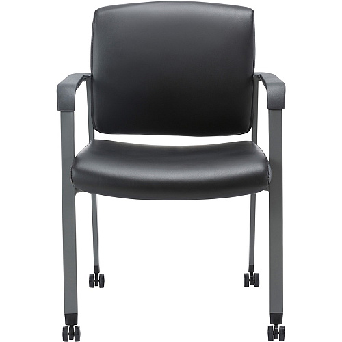 Lorell Healthcare Upholstery Guest Chair with Casters Vinyl Seat Material - Vinyl Back Material - Steel Frame Material - Square Base - Black - Armrest - 1 Each (LLR30951)