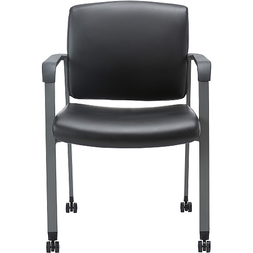 Lorell Healthcare Upholstery Guest Chair with Casters Vinyl Seat Material - Vinyl Back Material - Steel Frame Material - Square Base - Black - Armrest - 1 Each (LLR30951)