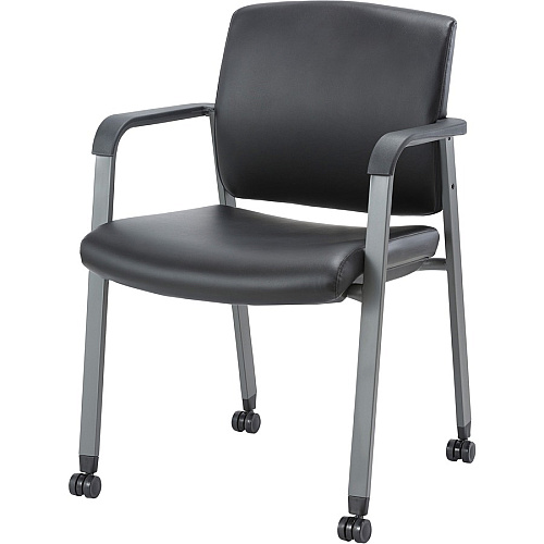 Lorell Healthcare Upholstery Guest Chair with Casters Vinyl Seat Material - Vinyl Back Material - Steel Frame Material - Square Base - Black - Armrest - 1 Each (LLR30951)
