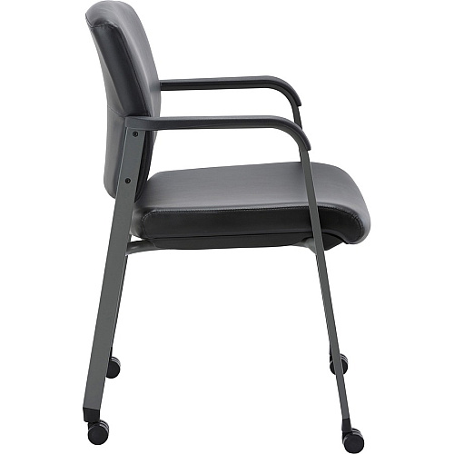 Lorell Healthcare Upholstery Guest Chair with Casters Vinyl Seat Material - Vinyl Back Material - Steel Frame Material - Square Base - Black - Armrest - 1 Each (LLR30951)