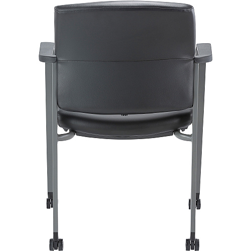 Lorell Healthcare Upholstery Guest Chair with Casters Vinyl Seat Material - Vinyl Back Material - Steel Frame Material - Square Base - Black - Armrest - 1 Each (LLR30951)
