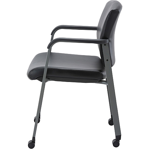 Lorell Healthcare Upholstery Guest Chair with Casters Vinyl Seat Material - Vinyl Back Material - Steel Frame Material - Square Base - Black - Armrest - 1 Each (LLR30951)