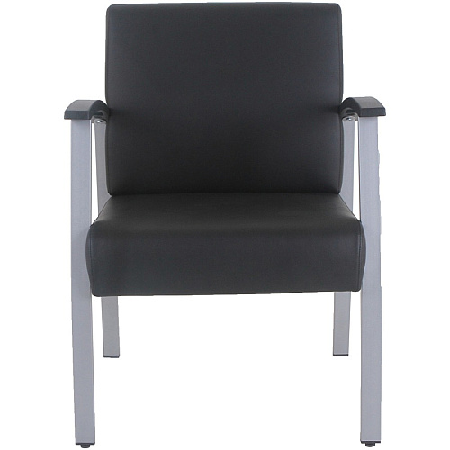 Lorell Mid-Back Healthcare Guest Chair Vinyl Seat Material - Vinyl Back Material - Powder Coated Silver Frame Color - Steel Frame Material - Mid Back - Four-legged Base - Black - Armrest - 1 Each (LLR67012)