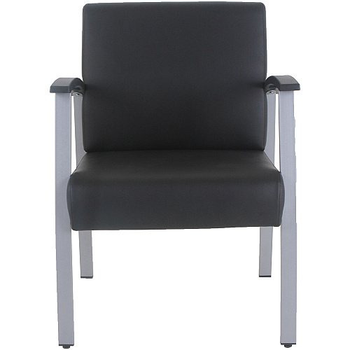 Lorell Mid-Back Healthcare Guest Chair Vinyl Seat Material - Vinyl Back Material - Powder Coated Silver Frame Color - Steel Frame Material - Mid Back - Four-legged Base - Black - Armrest - 1 Each (LLR67012)