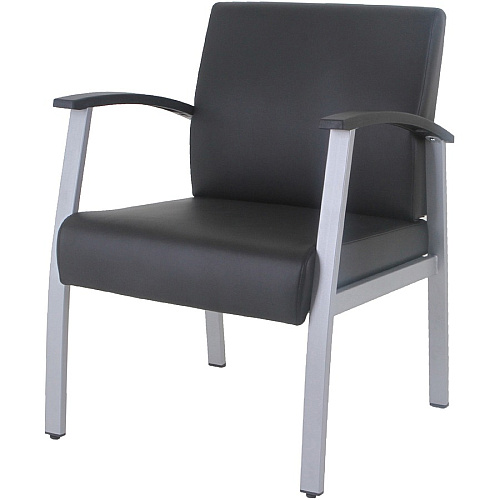 Lorell Mid-Back Healthcare Guest Chair Vinyl Seat Material - Vinyl Back Material - Powder Coated Silver Frame Color - Steel Frame Material - Mid Back - Four-legged Base - Black - Armrest - 1 Each (LLR67012)