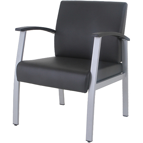 Lorell Mid-Back Healthcare Guest Chair Vinyl Seat Material - Vinyl Back Material - Powder Coated Silver Frame Color - Steel Frame Material - Mid Back - Four-legged Base - Black - Armrest - 1 Each (LLR67012)