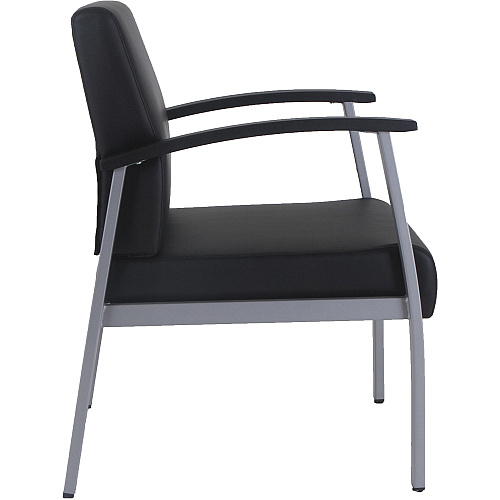 Lorell Mid-Back Healthcare Guest Chair Vinyl Seat Material - Vinyl Back Material - Powder Coated Silver Frame Color - Steel Frame Material - Mid Back - Four-legged Base - Black - Armrest - 1 Each (LLR67012)