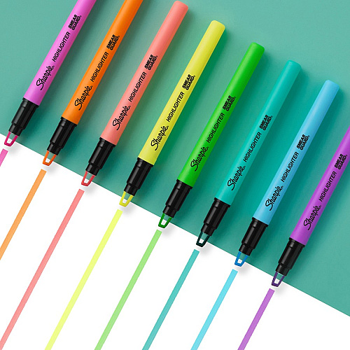 Sharpie Clear View Highlighter Fine Chisel Marker Point - Yellow, Pink, Orange, Coral, Blue, Purple, Fluorescent Green Ink - 8 / Pack (2128218)