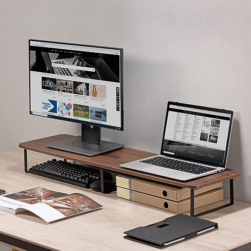 Lorell Quick-Install Monitor Laptop Riser 4.80" Height x 39.40" Width x 10.20" Depth - Powder Coated - Steel, Particleboard, Silicone - Teak (LLR99557)