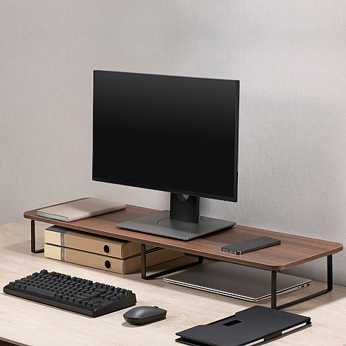 Lorell Quick-Install Monitor Laptop Riser 4.80" Height x 39.40" Width x 10.20" Depth - Powder Coated - Steel, Particleboard, Silicone - Teak (LLR99557)