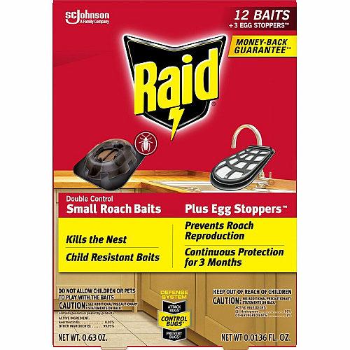 Raid Double Control Small Roach Baits Kills Cockroaches - Red - 12/Box - 6 / Carton (334861CT)