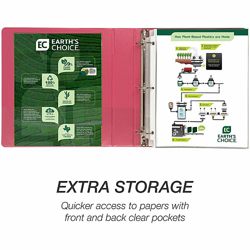 Samsill Earth's Choice Plant-based View Binders 1 1/2" Binder Capacity - Letter - 8 1/2" x 11" Sheet Size - 3 Ring(s) - Fastener(s): Round Ring - Chipboard, Polypropylene, Plastic - Berry - Recycled - Bio-based, Durable, Recyclable, Punched, Cl (MP286576)