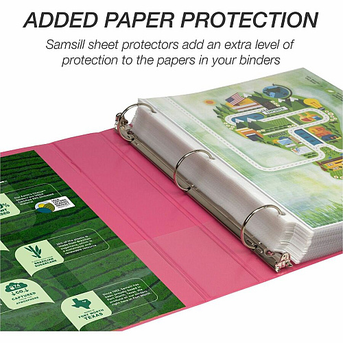 Samsill Earth's Choice Plant-based View Binders 1 1/2" Binder Capacity - Letter - 8 1/2" x 11" Sheet Size - 3 Ring(s) - Fastener(s): Round Ring - Chipboard, Polypropylene, Plastic - Berry - Recycled - Bio-based, Durable, Recyclable, Punched, Cl (MP286576)