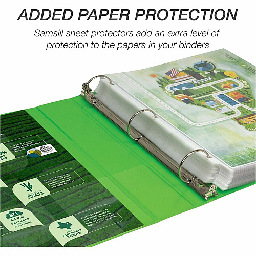 Samsill Earth's Choice Plant-based View Binders 1 1/2" Binder Capacity - Letter - 8 1/2" x 11" Sheet Size - 3 Ring(s) - Fastener(s): Round Ring - Chipboard, Polypropylene, Plastic - Lime - Recycled - Bio-based, Durable, Recyclable, Punched, Cle (MP286578)