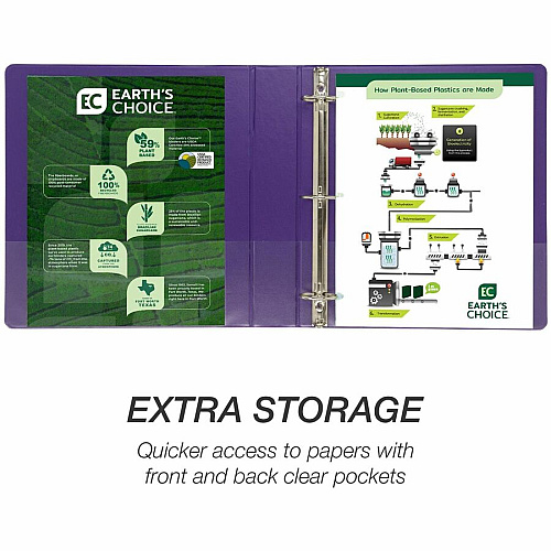 Samsill Earth's Choice Plant-based View Binders 1 1/2" Binder Capacity - Letter - 8 1/2" x 11" Sheet Size - 3 Ring(s) - Fastener(s): Round Ring - Chipboard, Polypropylene, Plastic - Purple - Recycled - Bio-based, Durable, Recyclable, Punched, C (MP286508)
