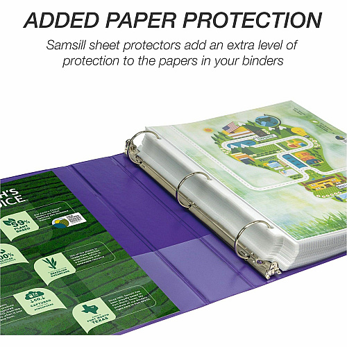 Samsill Earth's Choice Plant-based View Binders 1 1/2" Binder Capacity - Letter - 8 1/2" x 11" Sheet Size - 3 Ring(s) - Fastener(s): Round Ring - Chipboard, Polypropylene, Plastic - Purple - Recycled - Bio-based, Durable, Recyclable, Punched, C (MP286508)