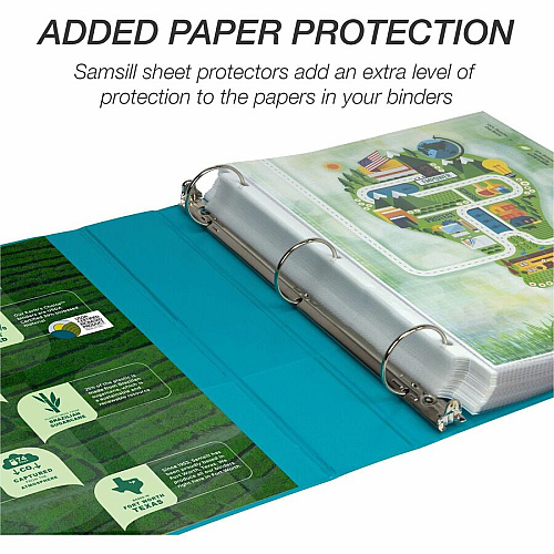 Samsill Earth's Choice Plant-based View Binders 1 1/2" Binder Capacity - Letter - 8 1/2" x 11" Sheet Size - 3 Ring(s) - Fastener(s): Round Ring - Chipboard, Polypropylene, Plastic - Turquoise - Recycled - Bio-based, Durable, Recyclable, Punched (MP286577)
