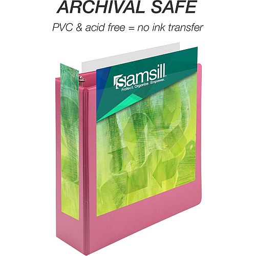 Samsill Earth's Choice Plant-based View Binders 3" Binder Capacity - Letter - 8 1/2" x 11" Sheet Size - 3 Ring(s) - Fastener(s): Round Ring - Pocket(s): 2 - Chipboard, Polypropylene, Plastic - Berry Pink - Recycled - Durable, Clear Overlay, Non-g (U86876)