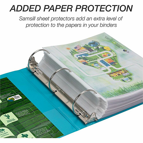 Samsill Earth's Choice Plant-based View Binders 3" Binder Capacity - Letter - 8 1/2" x 11" Sheet Size - 3 Ring(s) - Fastener(s): Round Ring - Pocket(s): 2 - Chipboard, Polypropylene, Plastic - Turquoise - Recycled - Durable, Clear Overlay, Non-gl (U86877)