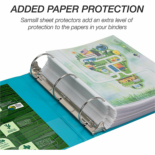 Samsill Earth's Choice Plant-based View Binders 3" Binder Capacity - Letter - 8 1/2" x 11" Sheet Size - 3 Ring(s) - Fastener(s): Round Ring - Pocket(s): 2 - Chipboard, Polypropylene, Plastic - Turquoise - Recycled - Durable, Clear Overlay, Non-gl (U86877)