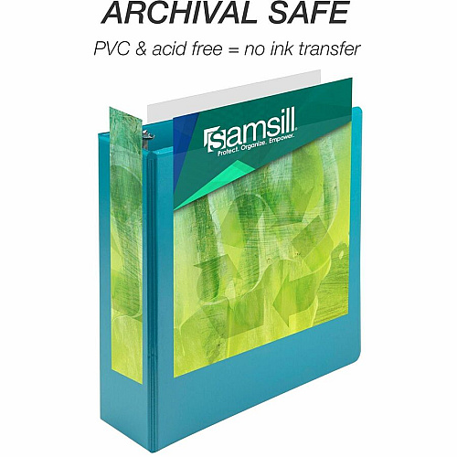 Samsill Earth's Choice Plant-based View Binders 3" Binder Capacity - Letter - 8 1/2" x 11" Sheet Size - 3 Ring(s) - Fastener(s): Round Ring - Pocket(s): 2 - Chipboard, Polypropylene, Plastic - Turquoise - Recycled - Durable, Clear Overlay, Non-gl (U86877)