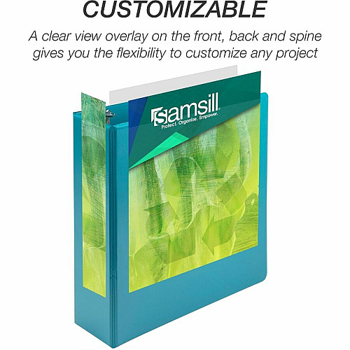 Samsill Earth's Choice Plant-based View Binders 3" Binder Capacity - Letter - 8 1/2" x 11" Sheet Size - 3 Ring(s) - Fastener(s): Round Ring - Pocket(s): 2 - Chipboard, Polypropylene, Plastic - Turquoise - Recycled - Durable, Clear Overlay, Non-gl (U86877)