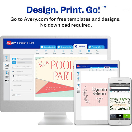 Avery&reg; Invitation Cards with Metallic Gold Borders 5" Width x 7" Length - Rectangle - Inkjet, Laser - Matte - White - Gold Border - Paper - Chlorine-free, Perforated, PVC-free - 15 / Sheet - 2 Total Sheets - 30 / Pack (3325)