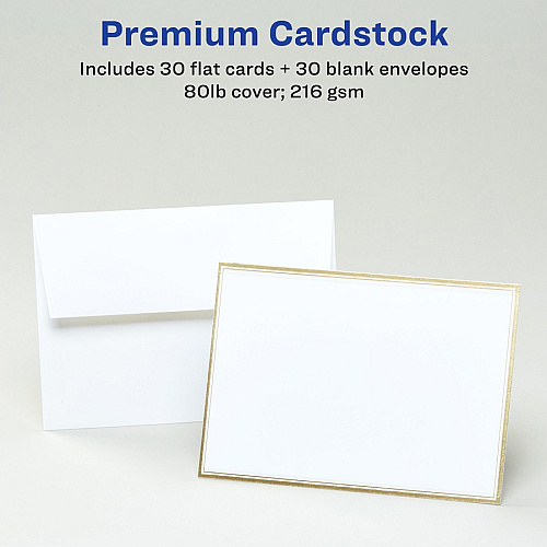Avery&reg; Invitation Cards with Metallic Gold Borders 5" Width x 7" Length - Rectangle - Inkjet, Laser - Matte - White - Gold Border - Paper - Chlorine-free, Perforated, PVC-free - 15 / Sheet - 2 Total Sheets - 30 / Pack (3325)