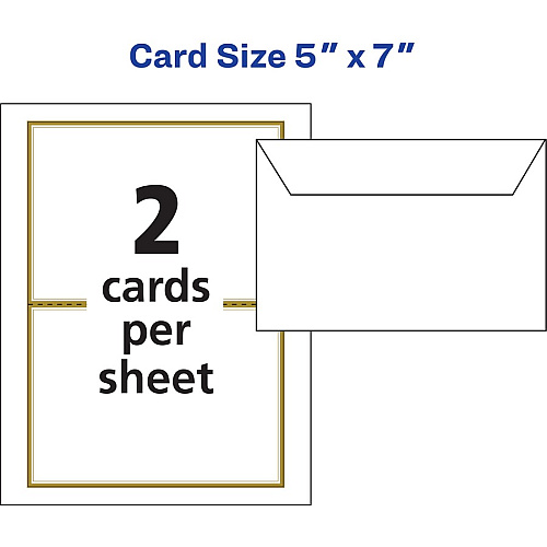 Avery&reg; Invitation Cards with Metallic Gold Borders 5" Width x 7" Length - Rectangle - Inkjet, Laser - Matte - White - Gold Border - Paper - Chlorine-free, Perforated, PVC-free - 15 / Sheet - 2 Total Sheets - 30 / Pack (3325)