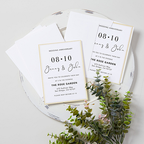 Avery&reg; Invitation Cards with Metallic Gold Borders 5" Width x 7" Length - Rectangle - Inkjet, Laser - Matte - White - Gold Border - Paper - Chlorine-free, Perforated, PVC-free - 15 / Sheet - 2 Total Sheets - 30 / Pack (3325)