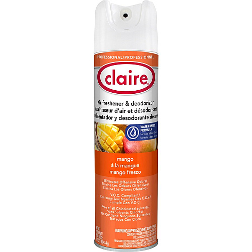 Claire Water-Based Air Freshener Spray - 16 oz - Mango - Residue-free, Non-staining, Ozone-safe, Odor Neutralizer, Recyclable - 12 / Carton (CL341)